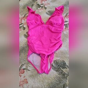 Pink Ruffled Women's One Piece Swimsuit